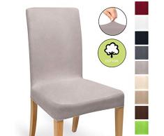 Beautissu Baumwolle Stuhlhusse Stretch Mia - 35-50 cm Stretch Hussen für Stühle - Husse Stuhlbezug Bi-Elastic Husse - ÖKO-TEX & Waschbar - Granit