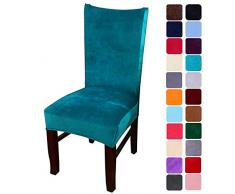 smiry Velvet Stretch Esszimmer Stuhlhussen, Weiche abnehmbare waschbar Esszimmerstühle Schonbezüge, 6er Set, Pfauenblau
