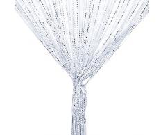 Vidillo Fadenvorhang, Fadenvorhang Glitzer Weiss 100 x 200 cm Wandvorhang Schaufensterdekoration, Dekorative Gardine Raumteiler Fliegenschutz für Hochzeit, Café, Restaurant (Weiß)