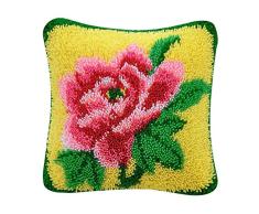 P Prettyia Knüpfkissen mit Knüpfhaken Blumen Motiv Knüpfpackung Kissen Dekokissen zum Selber Knüpfen Kunsthandwerk/Ostern Geschenk
