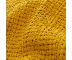 URBANARA 240x265 cm Tagesdecke/Plaid Anadia Senfgelb - 100% Reine Baumwolle - Ideal als Bettüberwurf oder Kuscheldecke - Stonewashed-Effekt - geeignet für Einzel- und Doppelbett