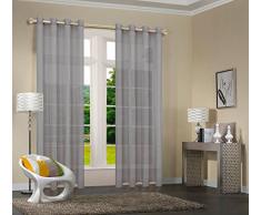 Uni -20332CN- 2er-Pack Grau Vorhang Transparent Gardinen Set Wohnzimmer Voile Vorhang Ösenvorhang HxB 245x140 cm mit Bleibandabschluß Grau