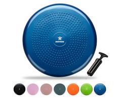 BODYMATE Ballsitzkissen inkl. Pumpe BLAU 34cm Durchmesser - Balance-Kissen, Sitzballkissen, Luftkissen, Balance Pad, Noppenkissen - Core -, Fitness-, Reha-, Koordinations- und Rückentraining
