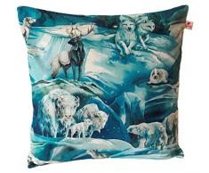 TryPinky® Kissenhülle 40 X 40 cm Wintertiere Türkis Hirsch Eisbär Waldtiere Tiere Kinderzierkissenbezug 100% BW Kissenbezug für Kissen Dekokissen Geschenk Wolf Weihnachten