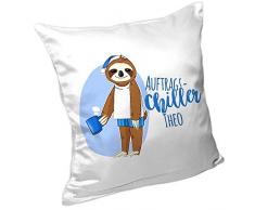 Eurofoto Kissen mit Namen - Auftrags-Chiller Theo - und Motiv mit Faultier für Jungen | Namenskissen personalisiert | Kuschelkissen | Schmusekissen