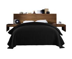 Laneetal 0180040, Tagesdecke 1 Stück Bettüberwurf Steppdecke Patchwork Flanelle Wendedesign Kariert, Bettdecke Stepp Decke Doppelbett unterfüttert und Gesteppt, Schwarz, 220x240 cm