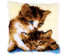 Vervaco Knüpfkissen 2 Katzen Knüpfpackung, Baumwolle, Mehrfarbig, 40 x 40 x 0,3 cm