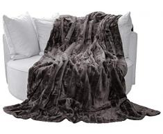 Auro Hochwertige Kuscheldecke-Felldecke für Wohn- und Schlafräume, 200x150 cm, Anthrazit / Grau