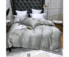 Perrkld GraspDream 4-teiliges Bettwäsche-Set, reine Satin-Seide, reine Farbe, europäischer Stil, Stickerei, Bettbezug, Kissenbezug, Farbe 10, King Size