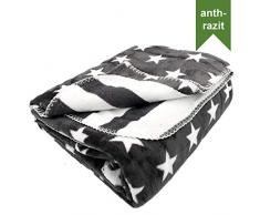LILENO HOME Flauschige Kuscheldecke mit Sternen in anthrazit (150 x 200 cm) - XXL Decke mit Sterne & Streifen ideal als Tagesdecke, Wohndecke, Sofadecke und Plüschdecke - Stern Fleecedecke