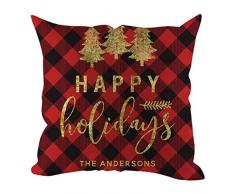 Weihnachten Kissenbezug Kissenhülle Kissenbezüge Hansee, Dekokissen Cases Weihnachtselch Weihnachtsmann Karo Leinen Kissenbezug Quadrat Kissenbezug 45 x 45 cm（H)