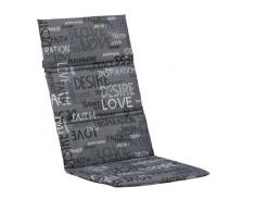 Kettler Sesselauflage für Hochlehner - komfortable Stuhlauflage mit Quersteppung und Schrift-Muster - 120 cm hohe Polsterauflage aus Baumwolle und Polyester - grau, weiß & schwarz