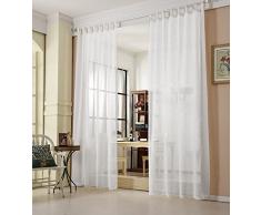 WOLTU® VH5864ws, Gardinen transparent mit Schlaufen Leinen Landhaus Optik, Schlaufenschal Vorhang Stores Voile Fensterschal für Wohnzimmer Kinderzimmer Schlafzimmer, 140x225 cm, Weiß, (1 Stück)