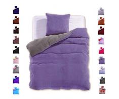 DecoKing 155x220 cm Bettwäsche mit 1 Kissenbezug 80x80 Mikrofaser Weich Warm Winter Kuschelig Bettbezug Bettwäschegarnitur grau violett Grey Furry