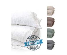 BLUE MOON Leinenbettwäsche Stone-Washed 140x200+70x90cm, 2-teilig, sehr hochwertig, 100% Naturfaser Leinen, Normalgröße, Standardgröße, mit Hotelverschluss, Made in EU (Weiss, 140 x 200 + 70 x 90 cm)