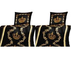 CN.NN 2X Bettwäschegarnituren 2tlg Microfaser Gold Kronen-Design Top-Qualität Bettbezug