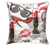 v-kook-v SXboxing dekorative Kissenbezüge 18x18 Zoll, Weihnachtskissen Kissenbezüge für Sofa Schlafzimmer Auto rosa Muster rote Lippenstift Schuhe Brille und Parfüm Aquarell
