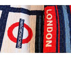 1001 Wohntraum 13D58 Quilt London 180 x 220 cm Union Jack Subway UK Plaid Tagesdecke, Patchwork Vintage