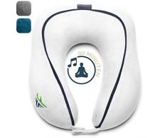 TravelFitter® Reise Nackenkissen mit intelligentem Memory Foam (inkl. entspannende Musik) Ergonomisches Reisekissen stützt Nackenhörnchen geeignet für Reisen im Auto & Flugzeug | 29x25x15cm | Grau