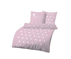 Dobnig Biber Bettwäsche 135x200 2tlg | Glückssterne Bettwäsche Rosa mit Sternen | Bettwäsche Sterne | Bettbezug 135x200 cm & Kissenbezug 80x80 Set