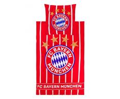 FC Bayern München Bettwäsche, Bettbezug für Bettdecke und Kissen, rot/weiß gestreift, 135x200cm