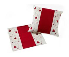 heimtexland Weihnachten Kissenhülle Leinen natur bestickt mit Tannen und Sternen in rot Kissen 40x40 cm Weihnachtsdeko TOP QUALITÄT Typ174