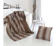 RF My Home Exklusive Wohndecke ODER Kissen in Felloptik/Webpelz Streifen braun-beige, Decke 150x200 cm