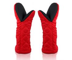 Ofenhandschuhe Set Hitzebeständig Topfhandschuhe Backhandschuhe Topflappen Backofen Handschuhe Grillhandschuhe Gummi Baumwolle Lang für BBQ Kochen Grillen Backen Männer Frauen Anti-Rutsch (1 Paar Rot)