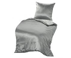 THXSILK Seidenbettwäsche Set 2 teilig, Bettbezug 135 x 200 cm und 80 x 80 cm Kissenbezug, Hypoallergen 19 Momme Maulbeerseide Bettwäsche, Ultra Weich und Glatt, Grau