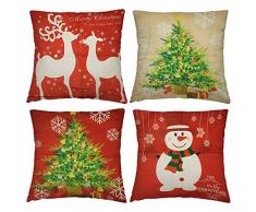 THE TWIDDLERS 4er Set Weihnachts-Kissenbezüge und Kissenhüllen mit 4 Motiven/Designs – weihnachtliche Dekokissen-Bezüge und Sofakissen-Bezüge mit Weihnachtsmotiven