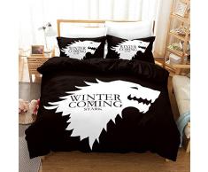 DCWE Bettwäschegarnitur mit Bettbezug und 2 Kissenbezügen, Mikrofaser, 3D-Digitaldruck und drei Teile Games of Thrones (BH16,135 x 200 cm)
