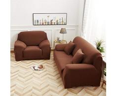 Elastisch Sofa Überwürfe Sofabezug, Morbuy Ecksofa L Form Stretch Antirutsch Armlehnen Einfarbig Sofahusse Sofa Abdeckung Hussen für Sofa Couchbezug Sesselbezug (4 Sitzer,Brown)