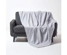 Homescapes extra große Tagesdecke Halden mit Fischgräten-Muster, weiche Wohndecke aus 100% Baumwolle in Grau, Überwurf mit trendigem Chevron-Muster, Plaid, 255 x 350 cm