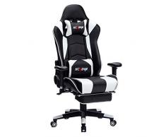 KCREAM Gaming Stuhl Ergonomischer Racing Gaming Sessel Bürostuhl Höhenverstellbarer Gaming PC Stuhl mit Fußstütze und Massage Lendenkissen, schwarz-weiß