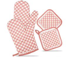 ZORR Ofenhandschuhe und 2 Topflappen Set, Topfhandschuhe Backofenhandschuhe Hitzebeständige für Kochen & Backen (Pink)