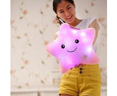 Mystery&Melody LED Star Kissen Glühend Leuchtend Aufhellen Weich Blinklicht Wunderbar Kinderzimmer Kissen Kinder Plüschtiere Weihnachten Halloween Party Dekorationen (Pink)
