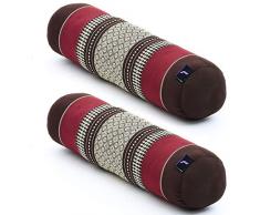 Leewadee Pilates Rolle 2er Set Nackenstütze kleines Yoga Bolster Yogakissen ökologisches Naturprodukt, 55x15x15 cm, Kapok, braun rot