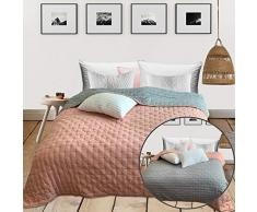 HOMELEVEL Tagesdecke Bett & Sofaüberwurf 220cm x 200cm Bettüberwurf Sofa Tages Decken Betthusse XXL Decke Überwurf Altrose/Grau Punktsteppung