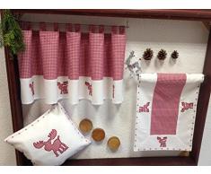 heimtexland Scheibengardine Weihnachten Vichy Karo rot weiß mit süßer Elch Applikation Bestickt HxB 45x145 cm Bistro mit Schlaufen Kurzgardine Vorhang Typ292