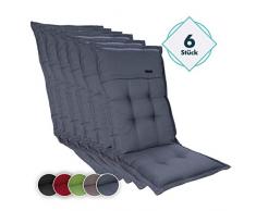 Homeoutfit24 6-Stück Gartenstuhl Auflage (123 x 50 x 8) Elbe, Hochlehner-Auflage aus Dralon, hochwertig, waschbar und pflegeleicht, in Grau