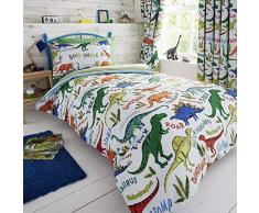 Happy Linen Company Kinder Bettwäsche-Set - Dinosaurier-Motive - wendbar - Grün - Einzelbett