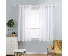 TOPICK Weiß Kurze Gardinen Vorhang für Wohnzimmer transparent mit Ösen Ösenschal dekoschal Voile 145 x 140 cm (H x B) 2er Set