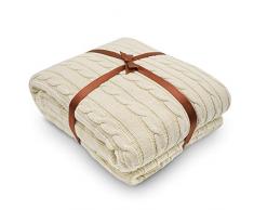 Yachee Superior gekämmte Baumwolle Strickdecke Couch Überzug Extra weiche Decke für Bett Sofa, cremefarben, 180x200cm