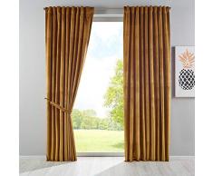 Gardinenbox Verdunkelung Vorhang Milano Samt Blickdicht Schlaufenband Tunneldurchzug Blackout Bügelband kürzbar Senf 2er-Pack HxB 280x135 cm, 20357