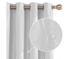 Deconovo Verdunklungsvorhänge Ösenschal Blickdichte Gardinen Thermo Vorhang 240x140 cm Weiß Grau 2er Set