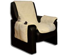 Brandsseller Sofaschoner Lammflor-Optik 180 x 160 cm Sofaüberwurf Sofaauflage Sofabezug Polster - Seitlich große Taschen - Natur