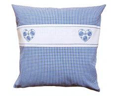 matches21 Kissenüberzug Kissenhülle Landhaus blau weiß & Herz gestickt & Reißverschluss für Sofakissen 40x40 cm