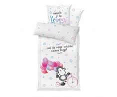 Die Geschenkewelt 46211 Sheepworld Bettwäsche Geniesse das Leben, 2-teilige Bettwäsche-Garnitur, mit Reißverschluss, Microfaser, weiß, pink