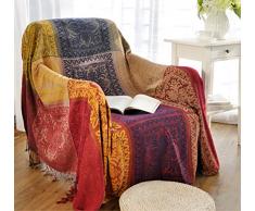 218,4 x 259,1 cm Chenille Jacquard Quasten Überwurf Decke Sofa Stuhl Bezug Tischdecke – Colorful Tribal Muster (220 x 260 cm), 86 Inch x 102 Inch
