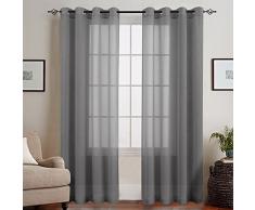 TOPICK Grau Lange Gardinen Vorhang für Wohnzimmer transparent mit Ösen Ösenschal dekoschal Voile 225 x 140 cm (H x B) 2er Set